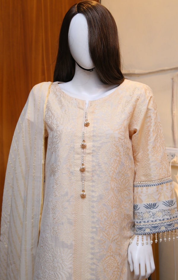 Beige color jacquard shirt with zinc color contrast