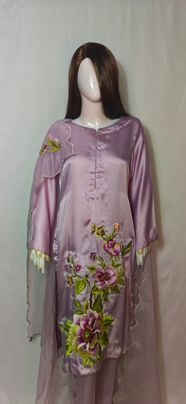 Lilac Color Embroidered Silk Article.