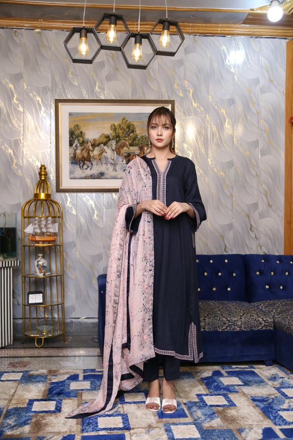 Elegant Navy Blue Marina Dress with embroidery