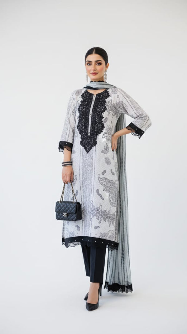 Marina White & Black Casual Wear Dress