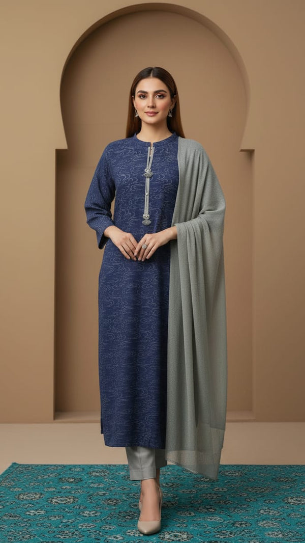 Marina Grey & Blue Casual Wear Dress